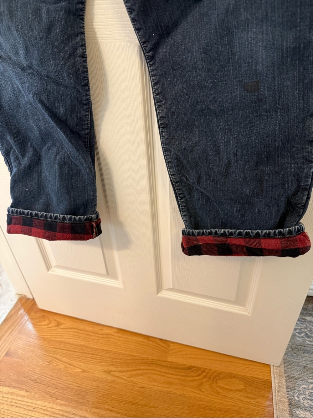 Eddie Bauer Denim Jeans with Red and Black Plaid Waistband - Picture 5 of 6